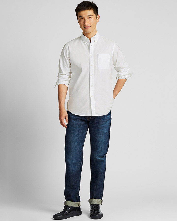 Uniqlo Mens Casual Shirts  Oxford SlimFit LongSleeve Shirt BLUE   Moticommodity